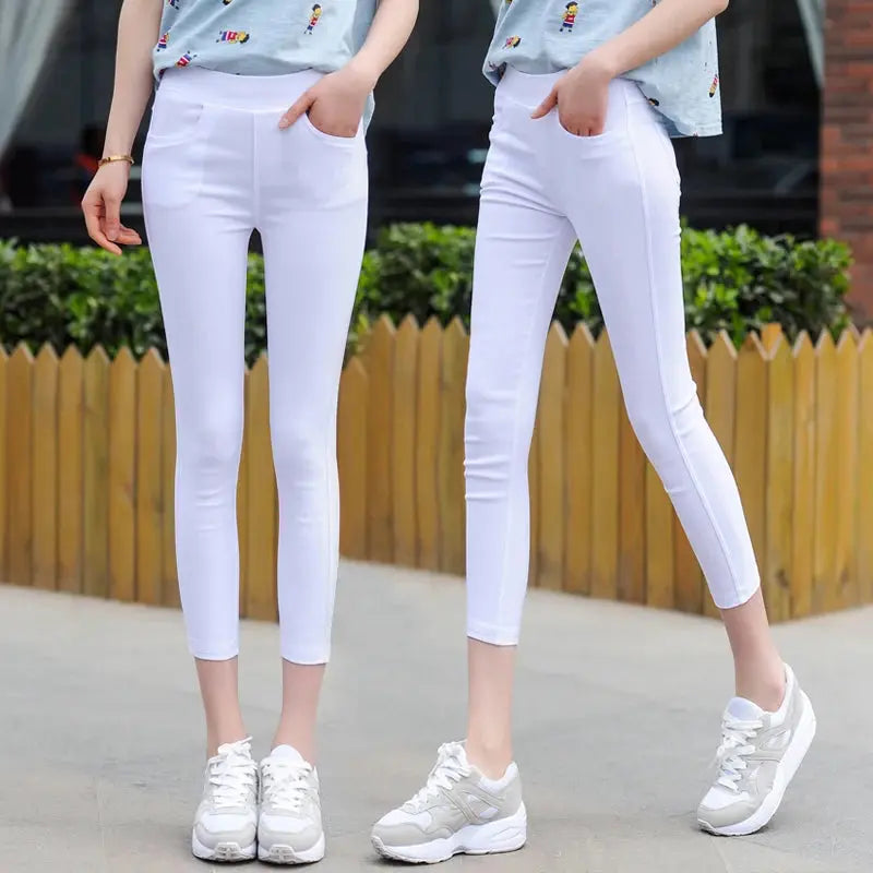 Leggings fins blancs taille haute pour femmes, plonnings adeazant d'été dix-huit, plonnings petit pied sie... MedSurgery Store pour la santé numérique