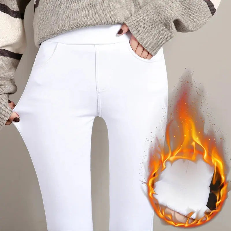 Leggings chauds d'hiver pour femmes, pantalon ajusté en velours épais, pantalon skinny stretch solide avec taille élastique, noir et blanc MedSurgery Store For Digital Health
