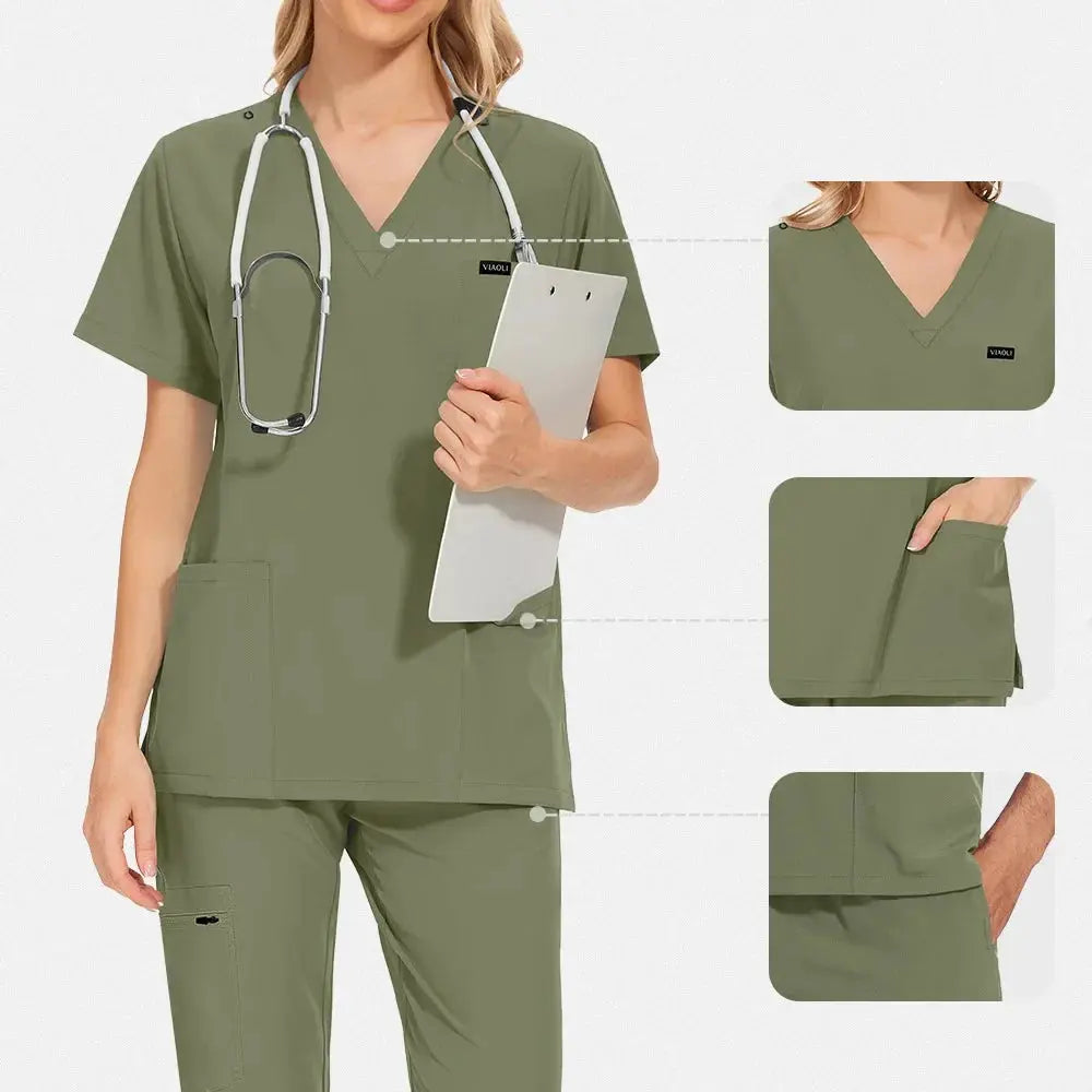 Blouse à manches courtes pour femmes - Blouse d'infirmière Confortable et protectrice pour l'hôpital, isolation et soins de la peau (94% Polyester + 6% Spandex) CJdropshipping