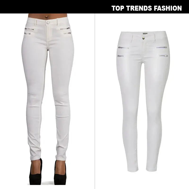 Pantalon taille basse pour femme, pantalon élastique moulant avec double fermeture éclair, pantalon en faux cuir blanc pour femme MedSurgery Store For Digital Health