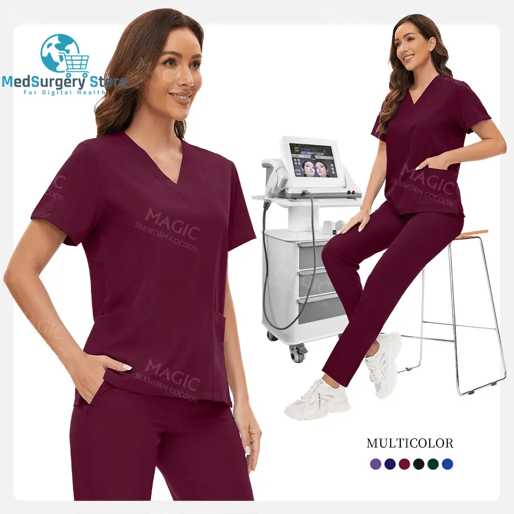 Hôpital Vêtements chirurgicaux Uniformes médicaux Ensemble de gommage pour femmes Médecin Infirmière Accessoires Clinique dentaire Ensemble de gommage Salon de beauté Vêtements de travail