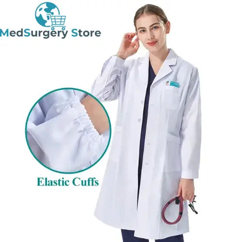 Blouse médicale unisexe blanche "Devar Medic Pro" - Manches longues blanches avec revers et boutons pour les femmes médecins et les professionnels de la santé dsers-fulfillment-service