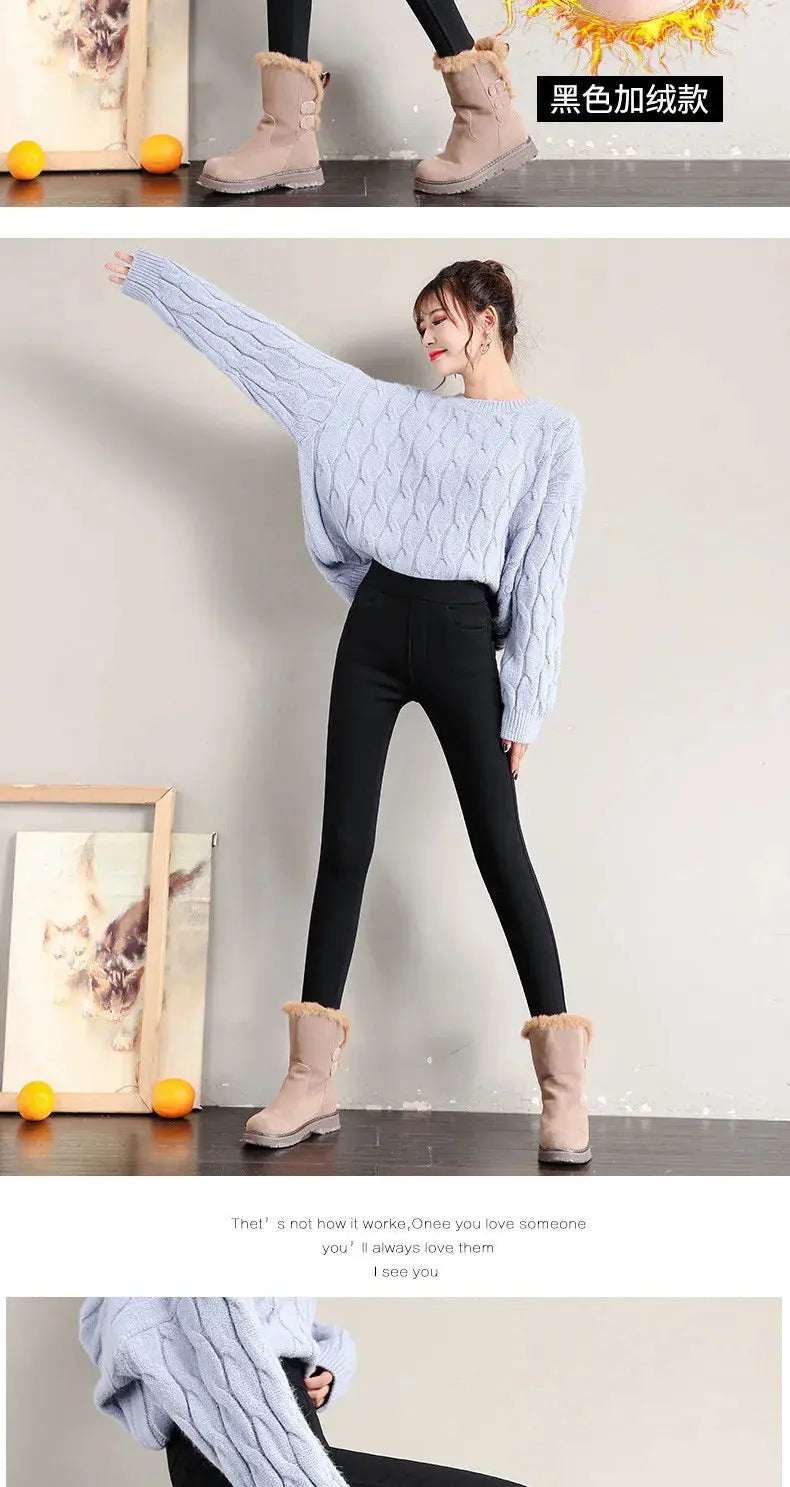 Leggings chauds d'hiver pour femmes, pantalon ajusté en velours épais, pantalon skinny stretch solide avec taille élastique, noir et blanc MedSurgery Store For Digital Health