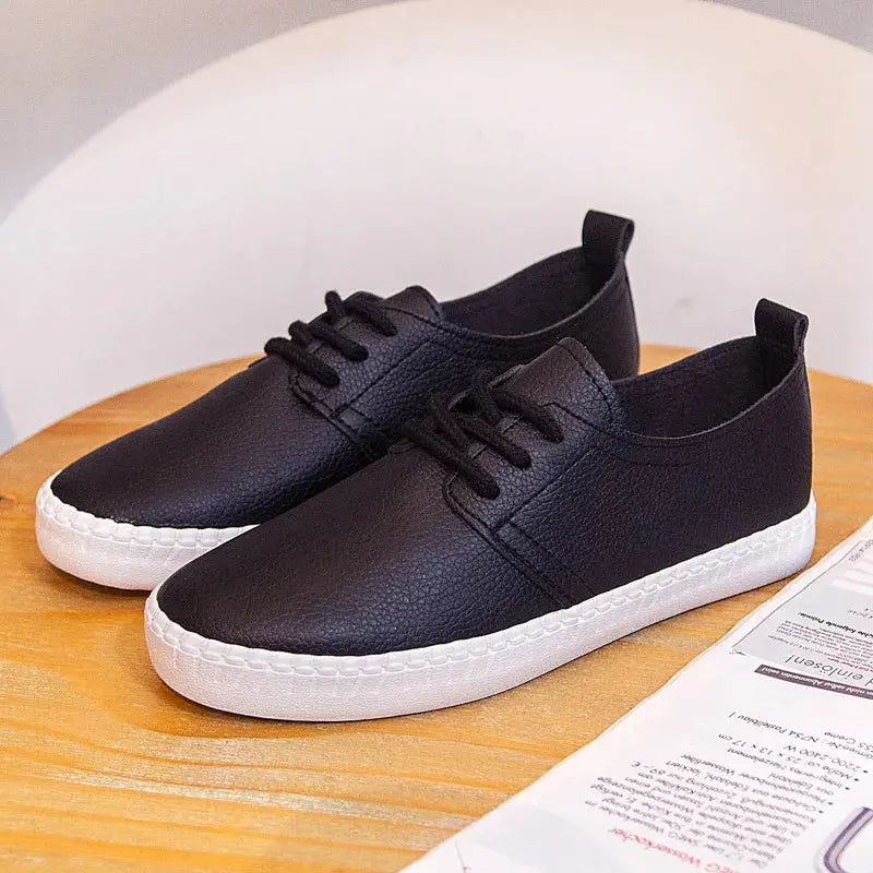 Baskets blanches pour femmes, Couleur unie, Style basique, Chaussures assorties pour femmes, Talon plat, Cuir souple à lacets, Chaussures noires pour filles de bonne qualité MedSurgery Store For Digital Health