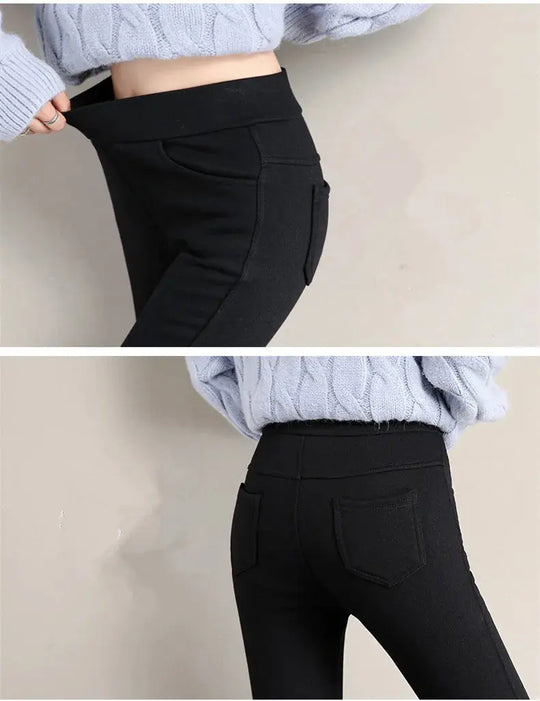 Leggings chauds d'hiver pour femmes, pantalon ajusté en velours épais, pantalon skinny stretch solide avec taille élastique, noir et blanc MedSurgery Store For Digital Health