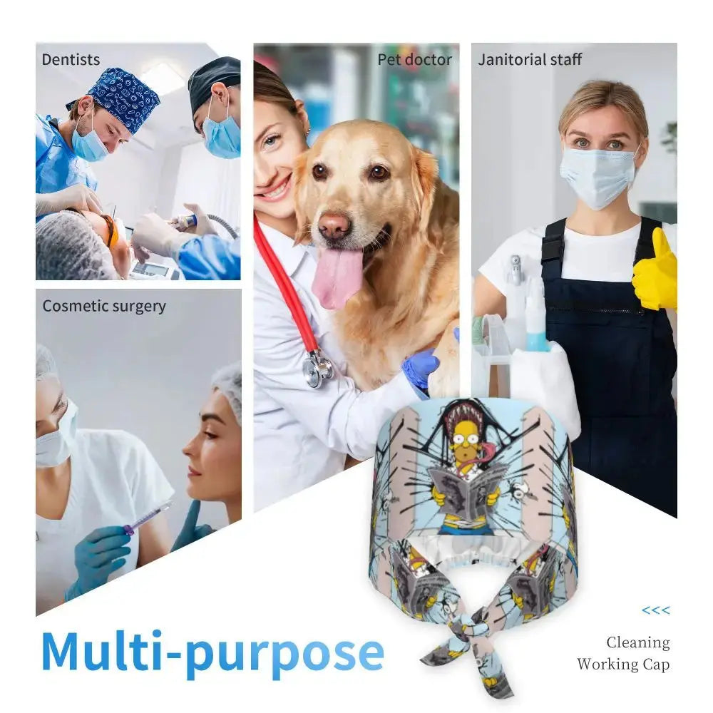 Personnalisé The Simpsons Cartoon Staff Medical Scrubs Hat Men Women Medical Nursing Surgical Scrub Caps MedSurgery Store For Digital Health