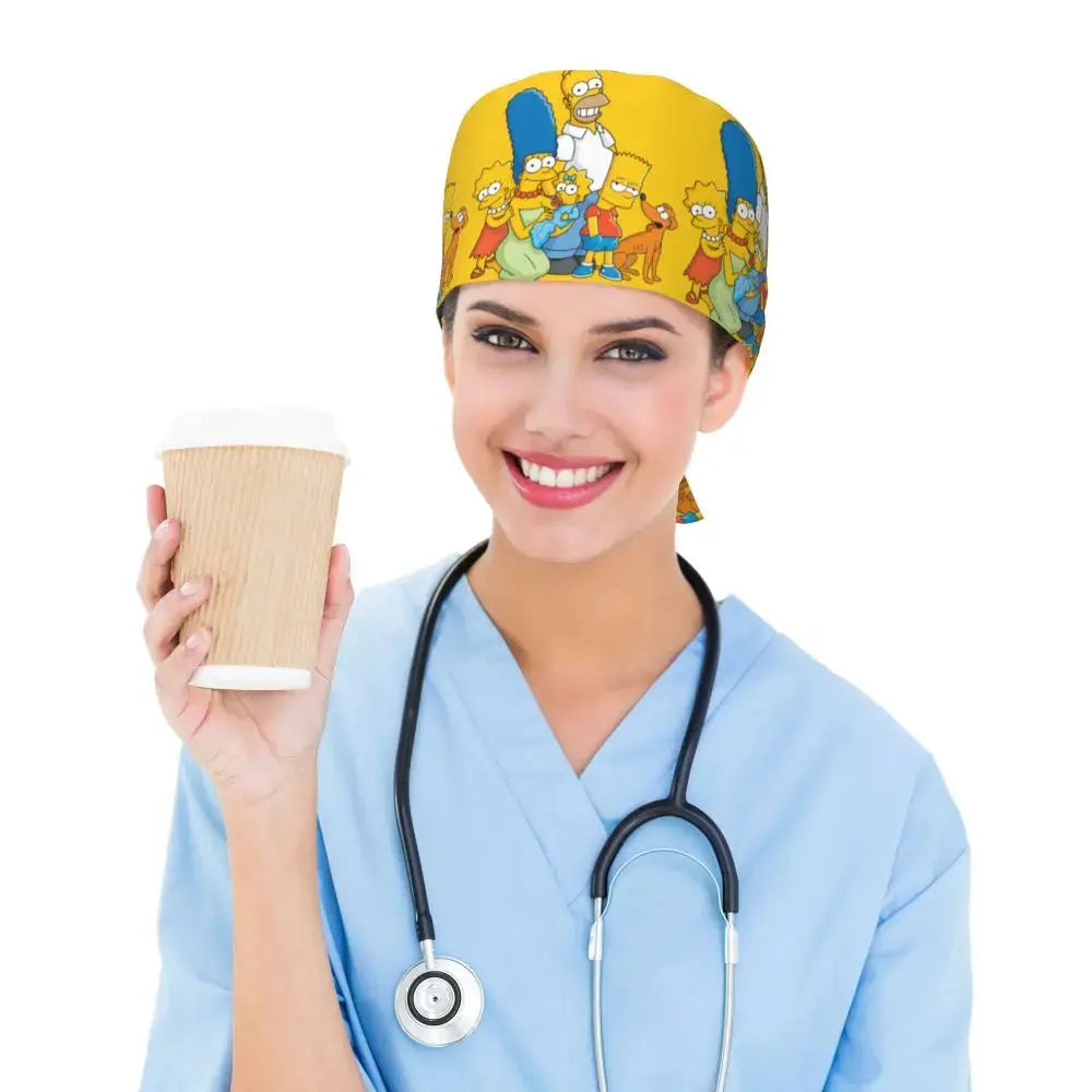 Personnalisé The Simpsons Cartoon Staff Medical Scrubs Hat Men Women Medical Nursing Surgical Scrub Caps MedSurgery Store For Digital Health
