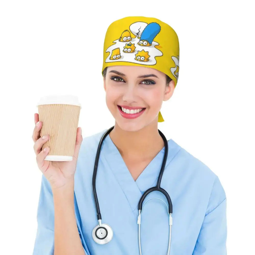 Personnalisé The Simpsons Cartoon Staff Medical Scrubs Hat Men Women Medical Nursing Surgical Scrub Caps MedSurgery Store For Digital Health