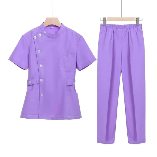 Ensemble de gommage court rose, uniforme médical pour infirmière et médecin, vêtements pour femmes, tenue d'infirmière deux pièces, robe d'hôpital de salon de beauté avec logo MedSurgery Store For Digital Health