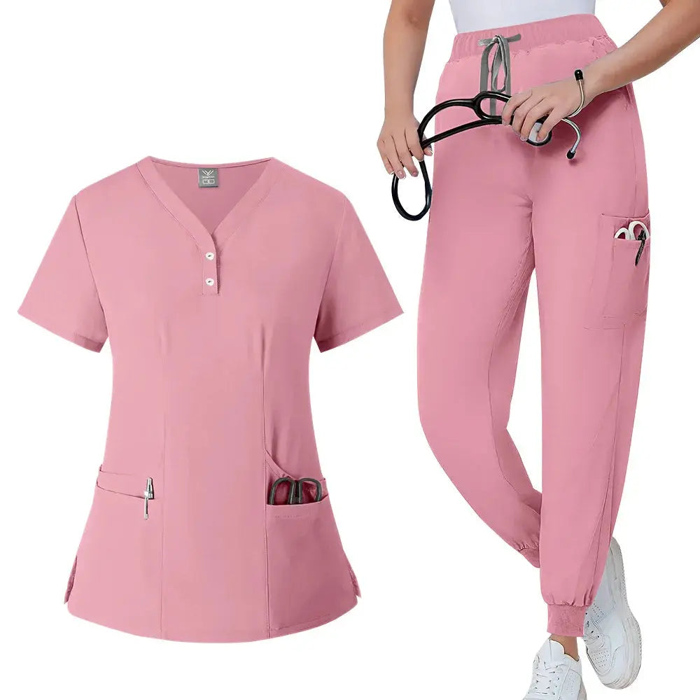 Ensemble de gommage pour femmes, haut de poche à col en V, pantalon de jogging exfoliant avec cordon de serrage, gants de soins infirmiers, gants de chirurgie CJdropshipping