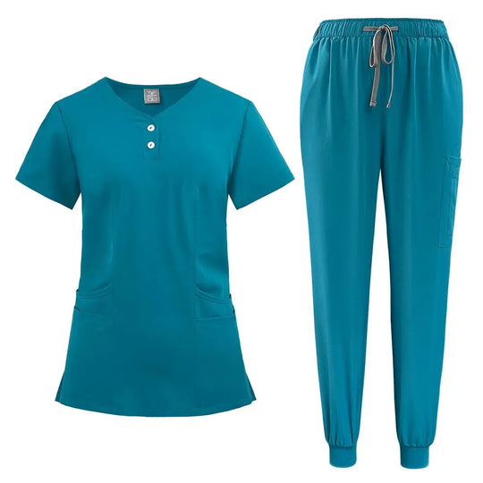 Ensemble de gommage pour femmes, haut de poche à col en V, pantalon de jogging exfoliant avec cordon de serrage, gants de soins infirmiers, gants de chirurgie CJdropshipping