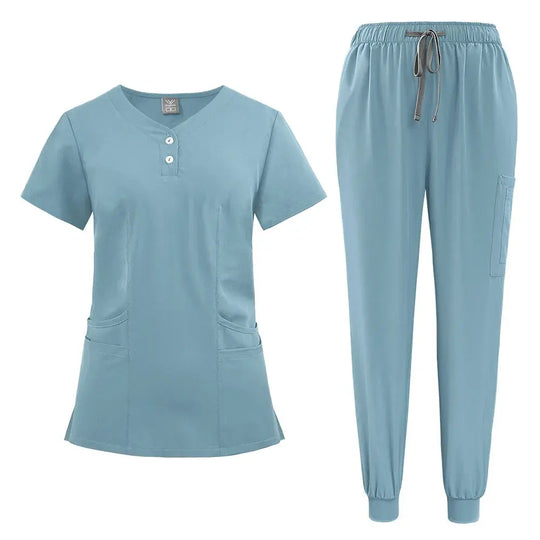 Ensemble de gommage pour femmes, haut de poche à col en V, pantalon de jogging exfoliant avec cordon de serrage, gants de soins infirmiers, gants de chirurgie CJdropshipping