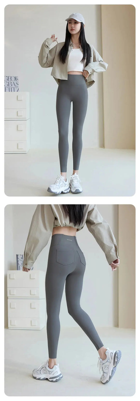 BIVIGAOS 2025 Printemps Été poche arrière Peau de requin Leggings femmes serré blanc Casual sport Fitness Leggings Leggings skinny pantalon MedSurgery Store For Digital Health