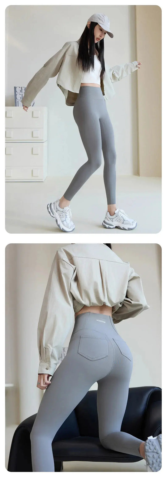 BIVIGAOS 2025 Printemps Été poche arrière Peau de requin Leggings femmes serré blanc Casual sport Fitness Leggings Leggings skinny pantalon MedSurgery Store For Digital Health