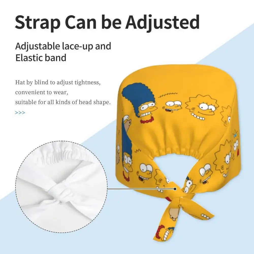 Personnalisé The Simpsons Cartoon Staff Medical Scrubs Hat Men Women Medical Nursing Surgical Scrub Caps MedSurgery Store For Digital Health