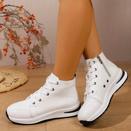 White White High Platform Sneakers, Autumn 2025 Lightweight Casual Sneakers, PU Leather Booties with Thick Sole for Women MedSurgery Store For Digital Health