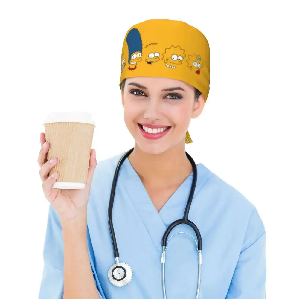 Personnalisé The Simpsons Cartoon Staff Medical Scrubs Hat Men Women Medical Nursing Surgical Scrub Caps MedSurgery Store For Digital Health