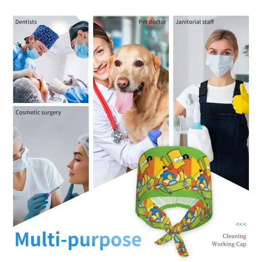 Personnalisé The Simpsons Cartoon Staff Medical Scrubs Hat Men Women Medical Nursing Surgical Scrub Caps MedSurgery Store For Digital Health
