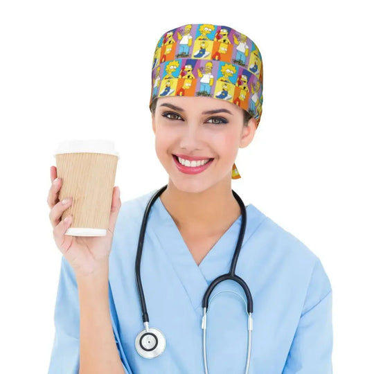 Personnalisé The Simpsons Cartoon Staff Medical Scrubs Hat Men Women Medical Nursing Surgical Scrub Caps MedSurgery Store For Digital Health