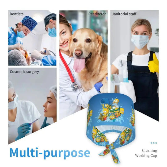 Personnalisé The Simpsons Cartoon Staff Medical Scrubs Hat Men Women Medical Nursing Surgical Scrub Caps MedSurgery Store For Digital Health