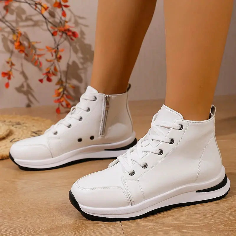 White White High Platform Sneakers, Autumn 2025 Lightweight Casual Sneakers, PU Leather Booties with Thick Sole for Women MedSurgery Store For Digital Health