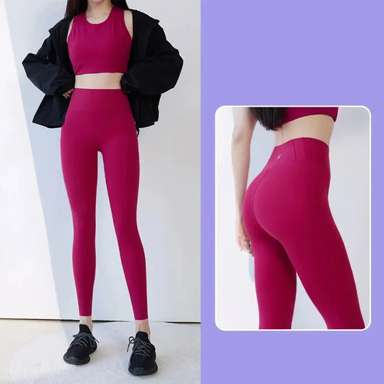 BIVIGAOS 2025 Spring Summer New Red Plum 3D Nude Feeling Nude Sharkskin Leggings Slim Women Sexy Sport Yoga Push Up Fitness Leggings MedSurgery Store For Digital Health