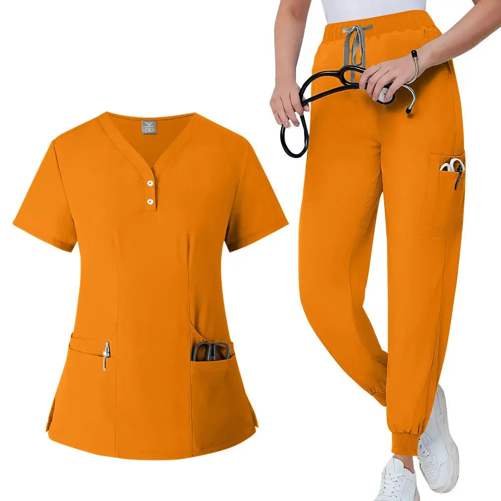 Ensemble de gommage pour femmes, haut de poche à col en V, pantalon de jogging exfoliant avec cordon de serrage, gants de soins infirmiers, gants de chirurgie CJdropshipping