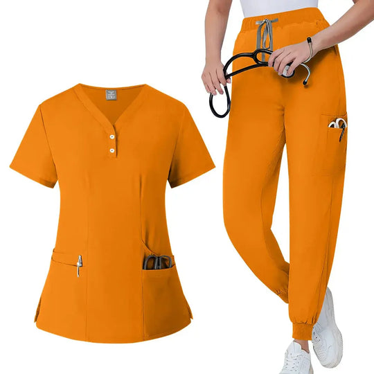 Ensemble de gommage pour femmes, haut de poche à col en V, pantalon de jogging exfoliant avec cordon de serrage, gants de soins infirmiers, gants de chirurgie CJdropshipping