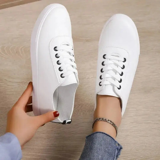 White Shoes, Women's Sneakers, Shallow White Leather Lace-Up Shoes, Versatile Soft Sole, Running and Walking Shoes, Campus for Students MedSurgery Store For Digital Health