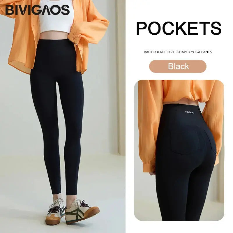 BIVIGAOS 2025 Printemps Été poche arrière Peau de requin Leggings femmes serré blanc Casual sport Fitness Leggings Leggings skinny pantalon MedSurgery Store For Digital Health
