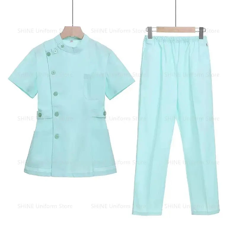 Ensemble de gommage court rose, uniforme médical pour infirmière et médecin, vêtements pour femmes, tenue d'infirmière deux pièces, robe d'hôpital de salon de beauté avec logo MedSurgery Store For Digital Health