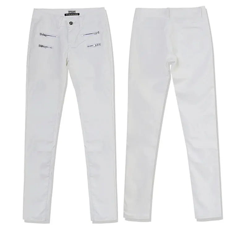 Pantalon taille basse pour femme, pantalon élastique moulant avec double fermeture éclair, pantalon en faux cuir blanc pour femme MedSurgery Store For Digital Health