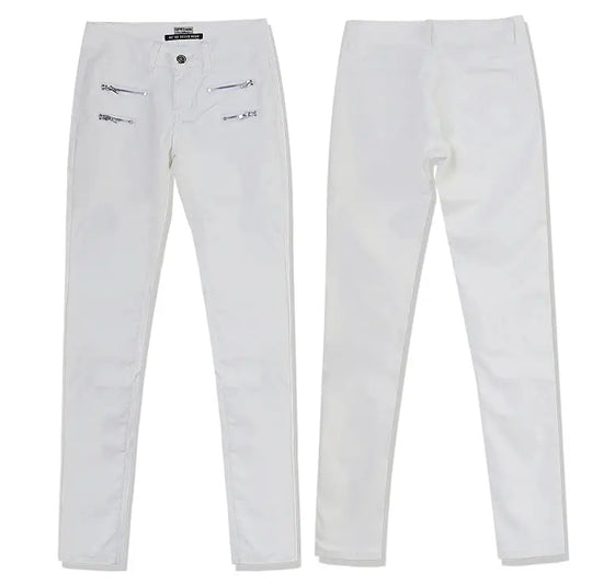 Pantalon taille basse pour femme, pantalon élastique moulant avec double fermeture éclair, pantalon en faux cuir blanc pour femme MedSurgery Store For Digital Health