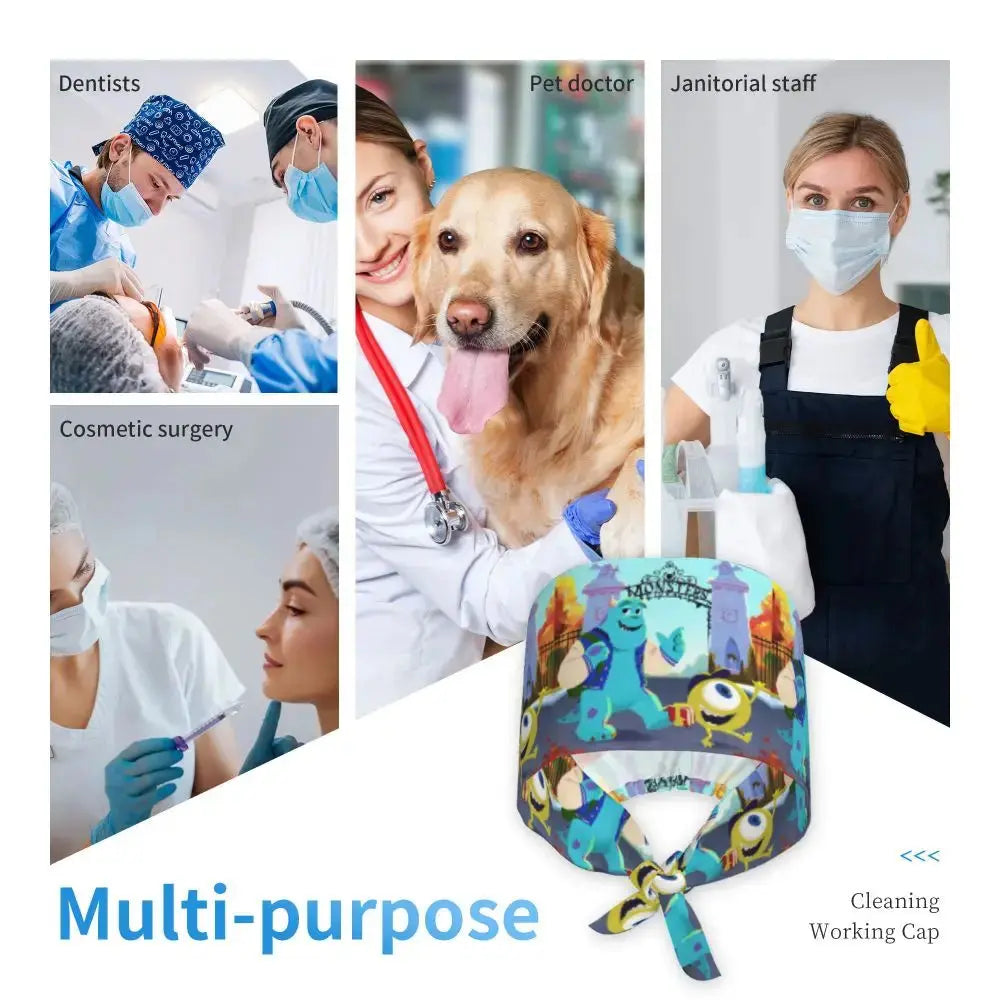 Casquette de travail réglable personnalisée avec dessin animé Monsters University, casquette chirurgicale pour hommes et femmes, casquette chirurgicale pour infirmières, médecins et chirurgiens MedSurgery Store For Digital Health