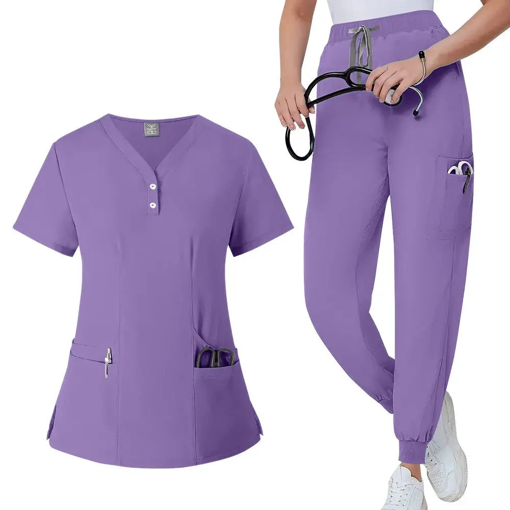 Ensemble de gommage pour femmes, haut de poche à col en V, pantalon de jogging exfoliant avec cordon de serrage, gants de soins infirmiers, gants de chirurgie CJdropshipping