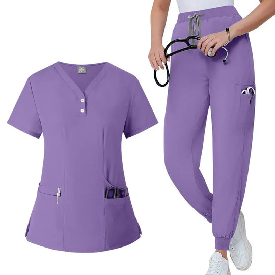 Ensemble de gommage pour femmes, haut de poche à col en V, pantalon de jogging exfoliant avec cordon de serrage, gants de soins infirmiers, gants de chirurgie CJdropshipping