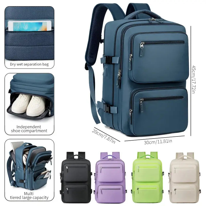 Grand sac à dos de voyage pour femmes et hommes, sac de cabine, sac à dos d'avion imperméable multifonctionnel avec chargement USB, sac à dos antivol MedSurgery Store For Digital Health