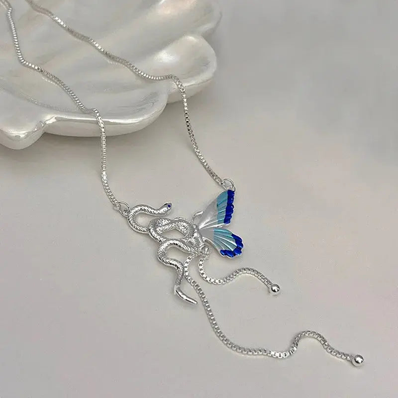 Collier à pendentifs en forme de papillon et de serpent pour femmes, collier ras du cou à glands Y2K Punk, accessoire de bijouterie pour cosplayeurs MedSurgery Store For Digital Health