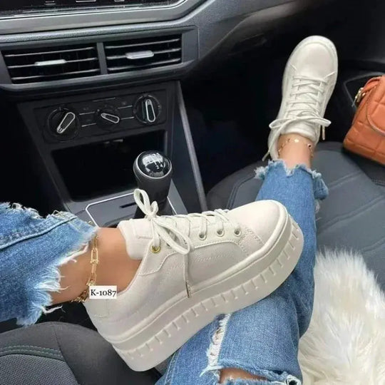 White Shoes, Women's Casual Shoes, New 2025 Platform Sneakers, Solid Colour Women's Shoes, Trendy Lightweight PU Vulcanised Shoes MedSurgery Store For Digital Health