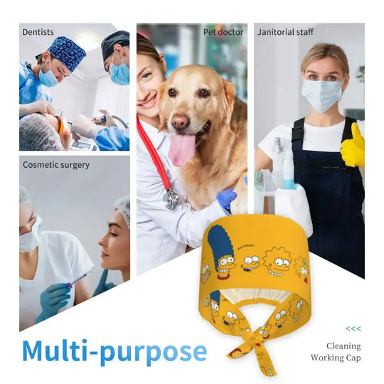 Personnalisé The Simpsons Cartoon Staff Medical Scrubs Hat Men Women Medical Nursing Surgical Scrub Caps MedSurgery Store For Digital Health