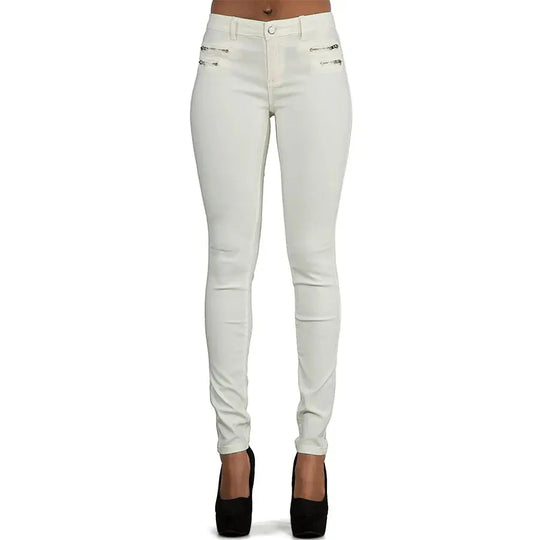 Pantalon taille basse pour femme, pantalon élastique moulant avec double fermeture éclair, pantalon en faux cuir blanc pour femme MedSurgery Store For Digital Health