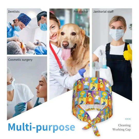 Personnalisé The Simpsons Cartoon Staff Medical Scrubs Hat Men Women Medical Nursing Surgical Scrub Caps MedSurgery Store For Digital Health
