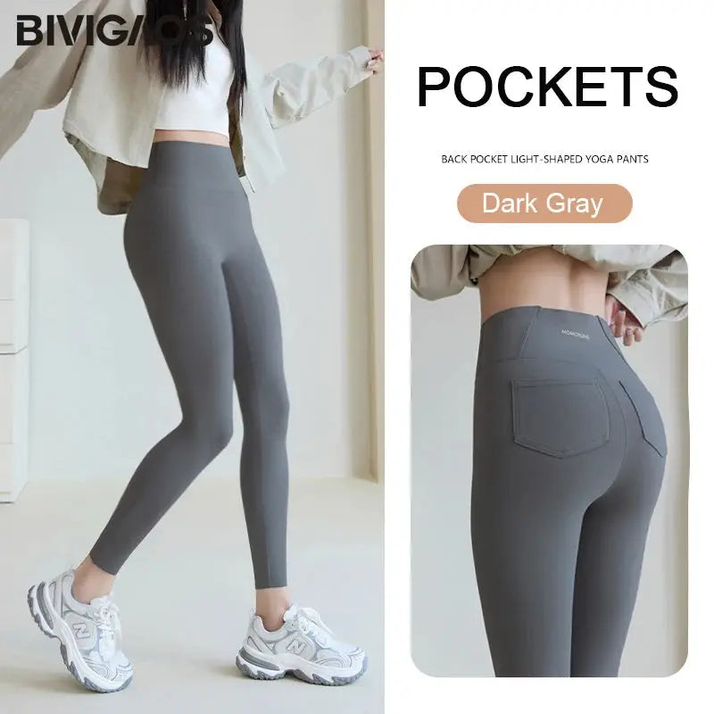 BIVIGAOS 2025 Printemps Été poche arrière Peau de requin Leggings femmes serré blanc Casual sport Fitness Leggings Leggings skinny pantalon MedSurgery Store For Digital Health