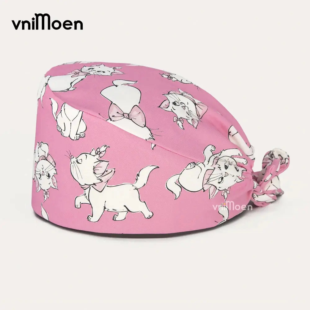 Casquette en coton imprimé chat rose pour animalerie, casquette d'infirmière vétérinaire, casquette absorbante, casquette de dentiste, casquette de salon de coiffure par MedSurgery Store For Digital Health