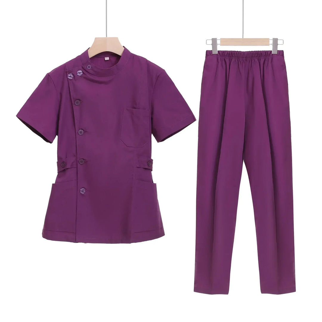 Ensemble de gommage court rose, uniforme médical pour infirmière et médecin, vêtements pour femmes, tenue d'infirmière deux pièces, robe d'hôpital de salon de beauté avec logo MedSurgery Store For Digital Health