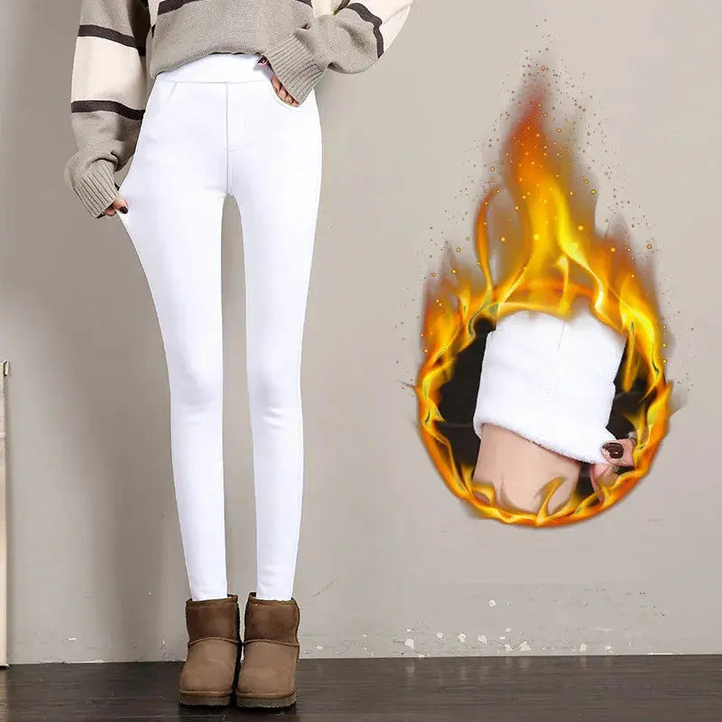 Leggings chauds d'hiver pour femmes, pantalon ajusté en velours épais, pantalon skinny stretch solide avec taille élastique, noir et blanc MedSurgery Store For Digital Health