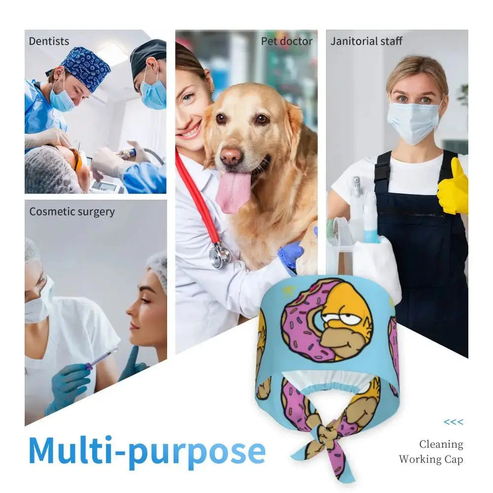Personnalisé The Simpsons Cartoon Staff Medical Scrubs Hat Men Women Medical Nursing Surgical Scrub Caps MedSurgery Store For Digital Health
