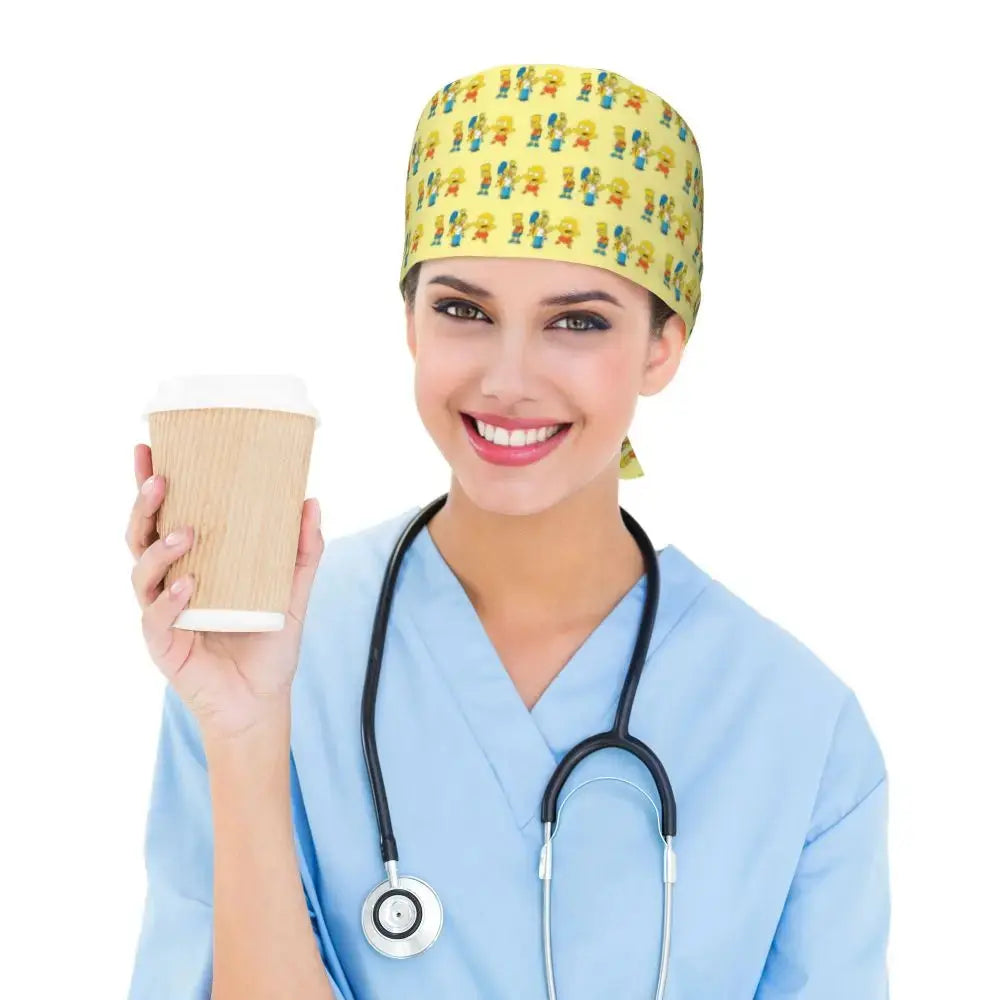 Personnalisé The Simpsons Cartoon Staff Medical Scrubs Hat Men Women Medical Nursing Surgical Scrub Caps MedSurgery Store For Digital Health