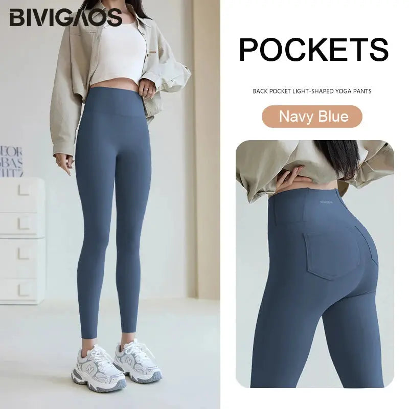 BIVIGAOS 2025 Printemps Été poche arrière Peau de requin Leggings femmes serré blanc Casual sport Fitness Leggings Leggings skinny pantalon MedSurgery Store For Digital Health