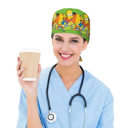 Personnalisé The Simpsons Cartoon Staff Medical Scrubs Hat Men Women Medical Nursing Surgical Scrub Caps MedSurgery Store For Digital Health